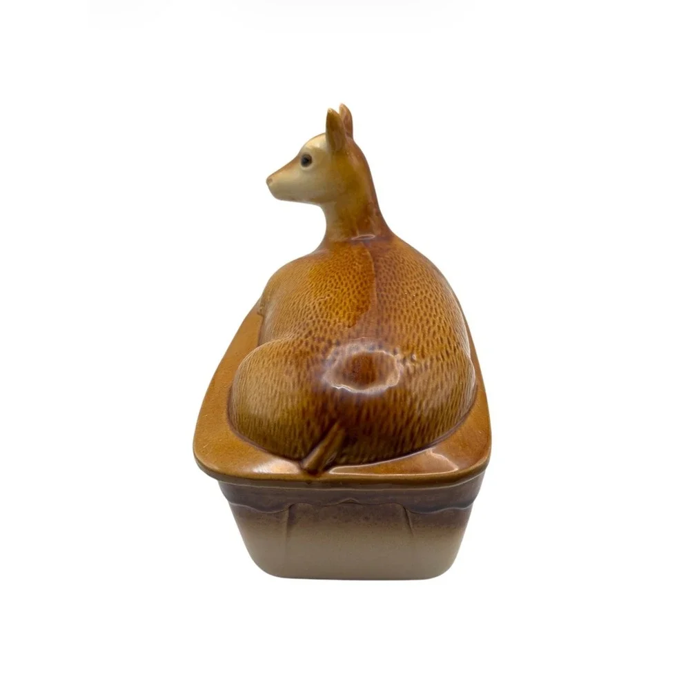 French Vintage Handmade Lidded Deer Terrine Casserole Serving Dish Pâté Dish